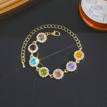 Juego de 2 piezas de collar y pulsera de circonita colorida, diseño floral elegante y exquisito, accesorios de acero inoxidable para mujer para uso diario y fiestas. - AYAColorido - Ver 6