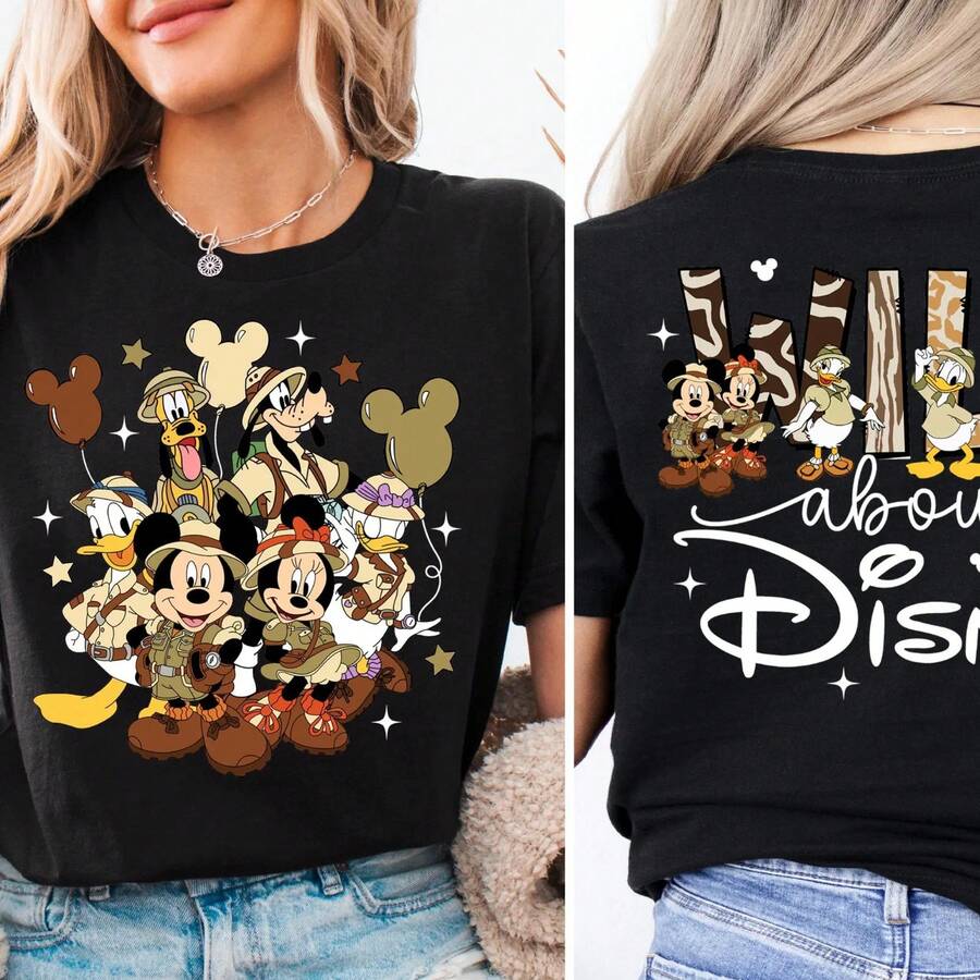 Wild About Disney Shirt, Mickey And Friends T-Shirt, Animal Kingdom Sweater, WDW Safari Trip Tee, Disney Group Sweatshirt, Disney Safari Tee Disney Oversized T-Shirt - 黑色 - 查看 1