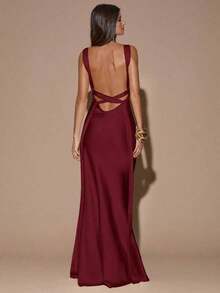 fsvsSHEIN  Vestido de tirantes con escote en V profundo y espalda descubierta, de unicolor amarillo/crema, de estilo minimalista y sexy, adecuado para fiestas, cócteles, ocasiones formales, dama de honor, cumpleaños, Navidad y casual de negociossdvs KE52 - Burdeos - Ver 1