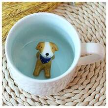 Hotmiss Taza de cerámica con patrón de con animal 3D oculto en el interior 355 ml Linda taza hecha a mano con dibujos animados Para amantes del café leche y té - Perro - Ver 2