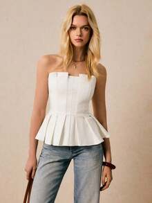 2026 Parte superior corta de unicolor con pliegues tipo bandeau para mujer, ajustada y con estilo, para verano, salir, tops de verano lindos, vacaciones, casual de negocios, old money - Albaricoque - Ver 8