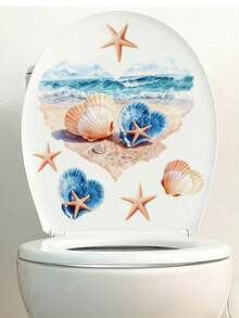 Watercolor Ocean Style Shell & Starfish Toilet Wall Sticker, Waterproof Removable, Fresh Summer Heart Beach Bathroom Decor Sticker - Wall Stickers - View 12