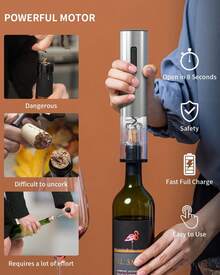 6-In-1 Wine Opener Electric Rechargeable Automatic Corkscrew Bottle Opener Set With Vacuum Stopper, Aerator Pourer, Foil Cutter, Display Base & USB Charging Cable,Kitchen Essential,Can Openner,Can Openner Electric,Cocina Accesorios,Kitchen Essentials - Multicolor - View 3