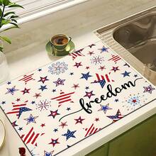 1pc Patriotic Pattern Printed Absorbent Dish Drying Mat, Home Decor, Espresso Machine Countertop Absorbent Mat, Sink Drain Mat, Soft Faucet Absorbent Mat, Sink Cup Mat, Kitchen & Bathroom Accessories - Multicolor - View 10