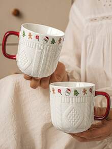 1/2pcs Christmas Sweater Embossed Ceramic Mug, 12oz Scratch-Resistant Durable Coffee Cup, Dishwasher & Microwave ; Home, Office, Party Universal Drinkware; Birthday, Christmas Gift, Vintage Style Tableware, Multi-Function Beverage Cup - Multicolor - View 5