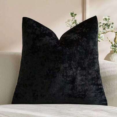 1pc Black Velvet Embossed Cushion Cover