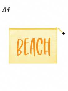 多色防水時尚網格布海灘包,印有「Beach」字樣彩妝包,海灘主題。大容量透明化妝包,附尼龍拉鍊盥洗包 - 輕量,可存放文件、文具、防曬霜、零食、比基尼和海灘必需品。春夏收納,非常適合游泳、海灘、潛水和夏季度假 - 彩色 - 查看 16