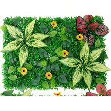 1pc Green Plant Wall Simulation Plant Wall Decor Background, Eucalyptus Green Fake Grass Mat, Artificial Plastic Milan Lawn, Maintenance-Free Realistic Green Plants With Purple Tricolor Daisy & Leaves, Suitable For Home, Office, Wedding, Party Decor - Easy Installation With Adhesive Strips/Tools, Durable Plastic Plants Year-Round Decor, Indoor Greenery, Holiday Floral Display, Easy Hardware Installation, Great For Christmas, Thanksgiving - Mixed Colors - View 5