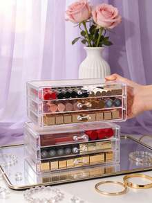 1pc Transparent Dust-Proof Cosmetic Storage Box With Multiple Drawers, Suitable For Room, Home, Bedroom, Bathroom, Gift Bag, Gift For Mom, Dad, Men, Friends, Teachers, Birthday, Wedding, Office Desk, Bookshelf, Accessories, Gift Box, Fun Gift, Summer Storage Organizer, Back To School Gift - Multicolor - View 7