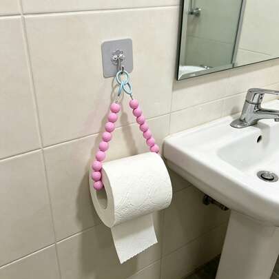 Suporte para Papel Higiênico com Contas, Porta-Papel Higiênico Fofo Sem Furos, Armazenamento de Banheiro