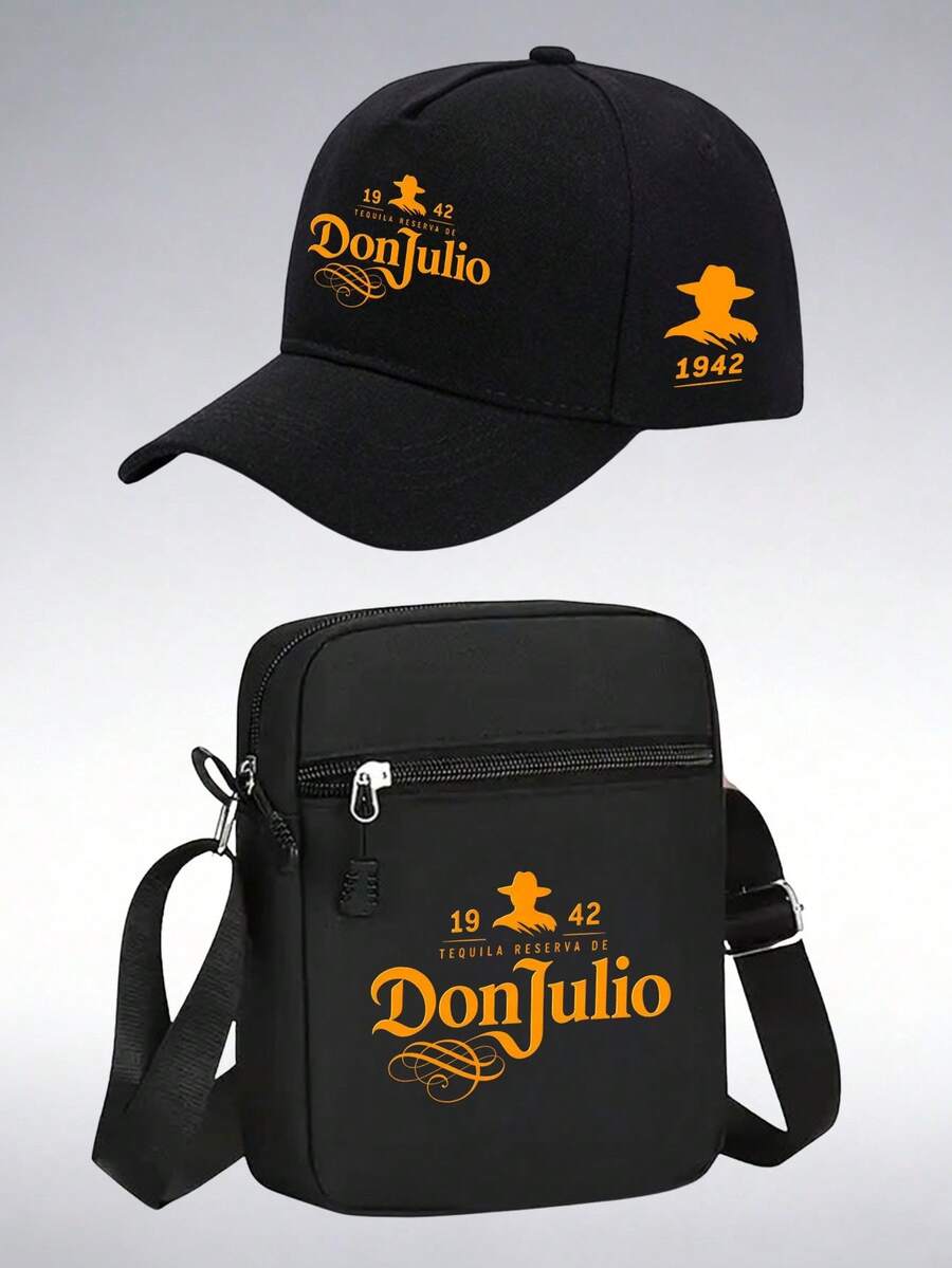 1pc/2pcs Vintage Don Julio Print Unisex Baseball Cap And Crossbody Bag Street Style All-Season Casual Daily Outfit Set - Multicolor - View 1