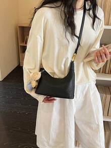 1件女款PU皮革肩背包、斜背包、手提包，配可調節肩帶，耐刮耐用，適合購物、通勤、工作、約會、日常使用，極簡復古純色，春/夏新品（不含吊飾配件） - 彩色 - 查看 5