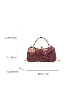 Women's Mini Fashionable Handheld & Crossbody Shiny Box Clutch Bag - Red Violet - View 6