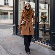 Women's Wool Coat With Fleece Lining | Premium Long Wool | Winter / Cold Weather | Wool-Type Fabric - 咖啡棕 - 查看 1