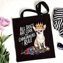 Free Shipping, Local Delivery In Mexico. Delivery In 4 Days. Chihuahua Crown Print Handbag - All Dogs Are Great, But Chihuahuas Are The Coolest. Durable Polyester Material, Suitable For Outdoor Picnics, Holidays, And Travel. Casual Style, No Zipper, Hand Washable. Outdoor Handbag | Funny Dog Pattern | Durable Shoulder Bag - 黑色 - 查看 5