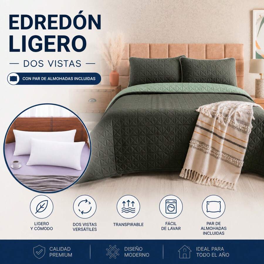 Novo Lightweight Reversible Comforter + 2 Free Pillows – Comfort And Style In One Combo BEAUTTY HOME - OLIVE - View 1