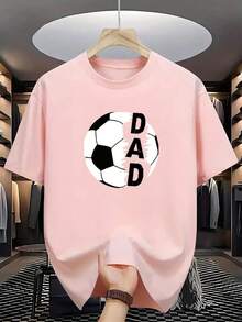 Men's Casual T-Shirt With Football Pattern And Letter Print - Crew Neck, Short Sleeve Summer Shirt, Lightweight Polyester, Perfect For Outdoor Activities And Casual Wear - 粉紅色 - 查看 6