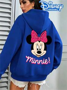 Disney Pink Sparkly Bow Minnie Mouse Print Simple Letter Hoodie,  Women's Hoodie, Men's Hoodie,Fathers Day Gift,Fourth Of July,Disney Collaboration - Màu xanh lam - Xem 1