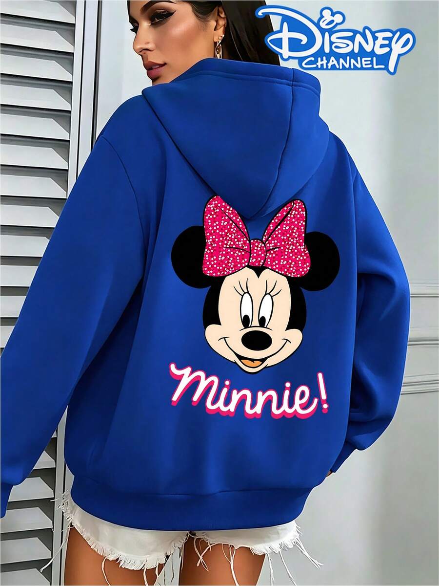 Disney Pink Sparkly Bow Minnie Mouse Print Simple Letter Hoodie,  Women's Hoodie, Men's Hoodie,Fathers Day Gift,Fourth Of July,Disney Collaboration - Màu xanh lam - Xem 1