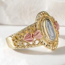 Vintage Embossed Heart-Shaped Ring For Women, Hollow Carved With Pink Enamel, Featuring Soft Artistic Style And Personalized Accessory For Daily Commute - Gold - View 6