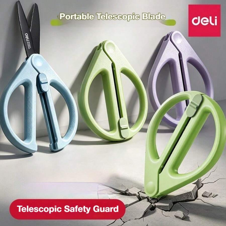 1 Pc Retractable Portable Safety Scissors, Suitable For Handicraft DIY Cutting, Art Paper Cutting, Applicable For School, Home And Office