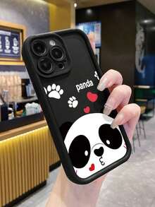 1 pieza Funda de teléfono mate negra antihuellas con diseño lindo de panda compatible con iPhone/ compatible con Samsung/ compatible con Xiaomi/ compatible con Infinix/ compatible con VIVO/ compatible con OPPO - Negro - Ver 2