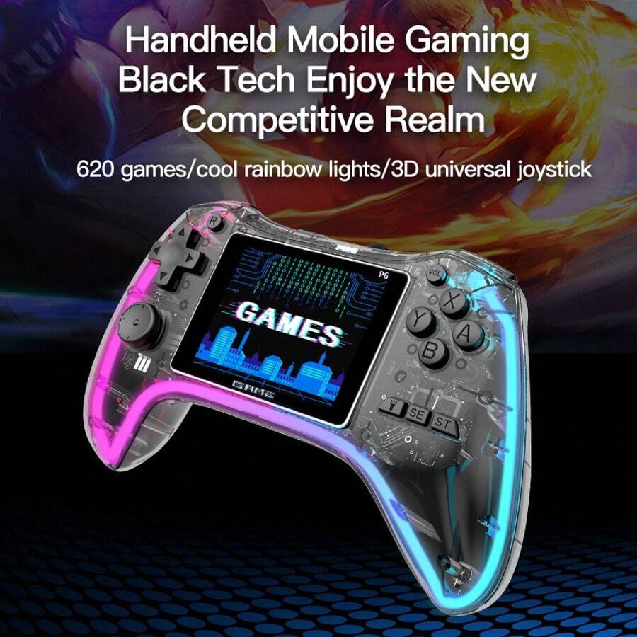 New P6 Handheld Game Console With 3D Joystick Controller, Model 620, Featuring Classic PSP Arcade Games, Nostalgic Portable Handheld Device With 1020mAh Battery Capacity.