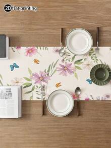 1 pieza Camino de mesa con estampado floral estilo campo francés, mantel rectangular minimalista moderno para cocina, mesa de comedor, fiesta, decoración de boda, de tela tipo lino lavable, adecuado para entrada, reuniones en el hogar, mesa de café, sala de estar - Multicolor - Ver 6