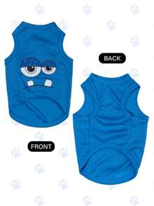 LUCKIE PAW 1pc Big Eye Pattern Pet Vest, Physical Flea Prevention, Reduces Shedding, Heat Insulation And Breathable Dog Vest, Suitable For Large And Small Dogs And Cats - Blue - View 1