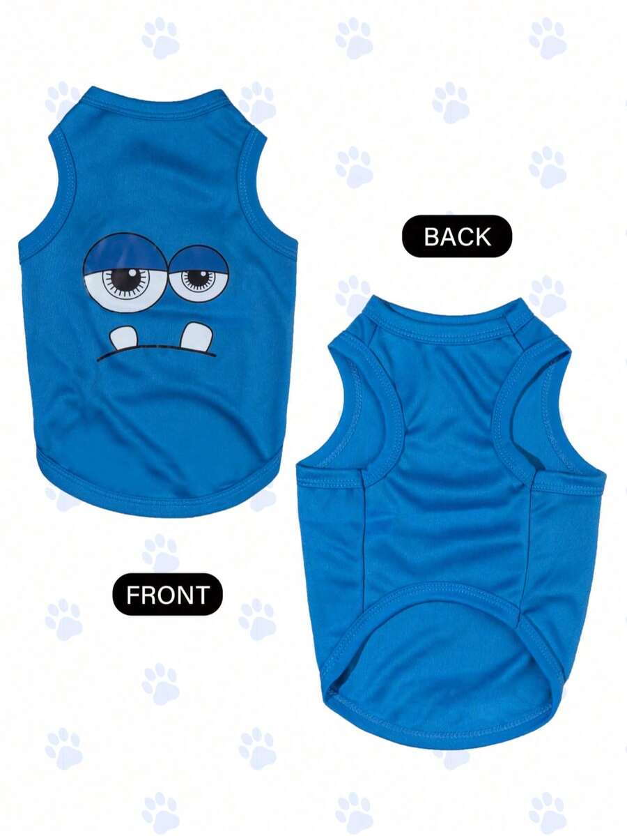 LUCKIE PAW 1pc Big Eye Pattern Pet Vest, Physical Flea Prevention, Reduces Shedding, Heat Insulation And Breathable Dog Vest, Suitable For Large And Small Dogs And Cats - Blue - View 1