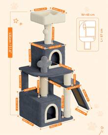 DOGAT Large 131cm Cat Tree Tower Multi Level With Scratching Posts Condos Ladder Hammock Perch Hanging Ball Indoor Activity Centre For Cats Climbing Resting Playing Dark Grey - Dark Grey - View 2