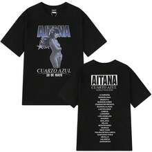 Aitanas Cuarto Azul Album T-Shirt For Men And Women, Fashionable Short Sleeve T-Shirt, Summer Cotton Harajuku O-Neck Oversize T-Shirt, Fan Gifts - 黑色 - 查看 1