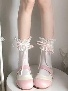 1pair Cute Lace Lolita Bow Decor Short Socks Summer Thin Soft Breathable Daily Casual Women Socks - Multicolor - View 9