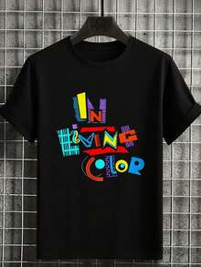 1 Men's Plus Size T-Shirt With Vibrant Graphic Print In Time Color, For Men And Women, Casual Wear, Urban Style, Fashion Top - 黑色 - 查看 6