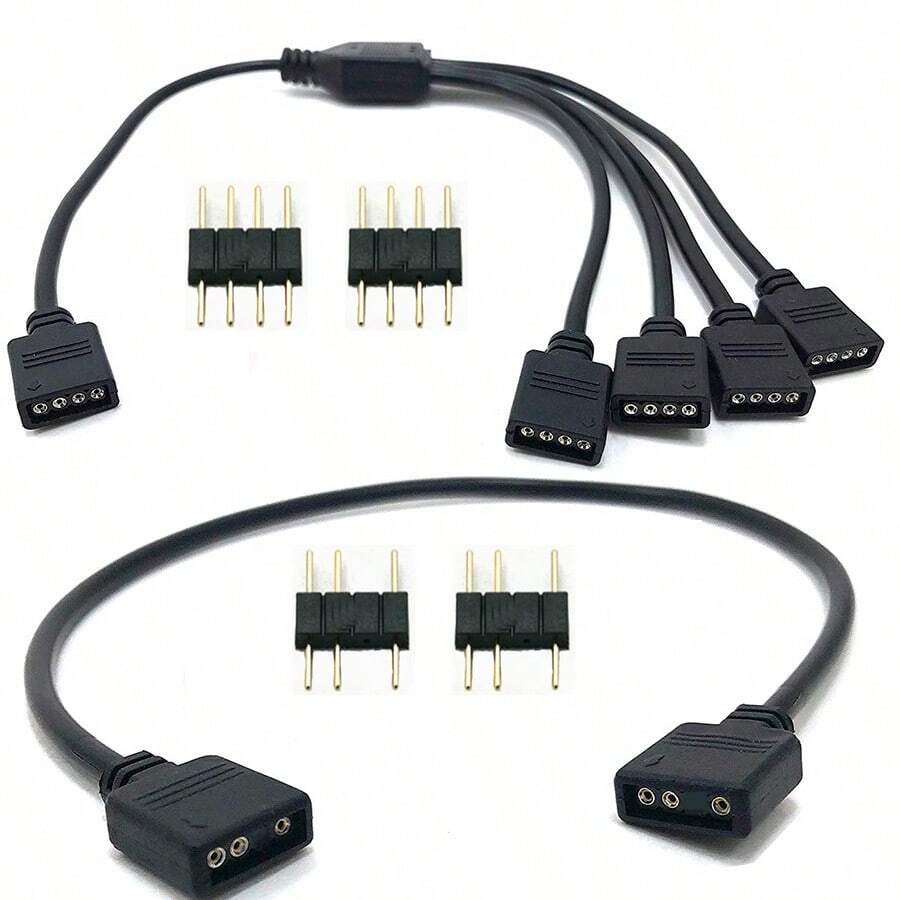 5-24V 3-Pin 4-Pin RGB LED Strip Connector 1-To-1 2 3 4 5 Splitter Extension Cable Compatible With Computer Fan Motherboard AURA RGB LED Strip - 30cm/11.8in - View 1