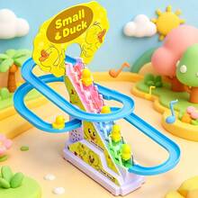 1pc Electric Duckling Climbing Stairs Toy, Ducky Sliding Stairs With Light & Music, Gift - Yellow - View 9