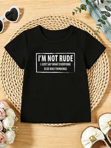 Girls' Casual Short-Sleeved, Round-Neck T-Shirt, Soft Fabric With A Retro Movie Design, Ideal For Spring And Summer. Black - 黑色 - 查看 3
