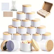 HIZTGHC 52pcs/12sets White Candle Jars With Wicks And Stickers, 4oz White Matte Candle Jars With Wood Grain Lids, Suitable For Candle Making, DIY Crafts, Home Decor, Storage Containers, Includes 12 Empty Jars And 40 Candle Making Accessories - 52pcs/12 Sets - View 2