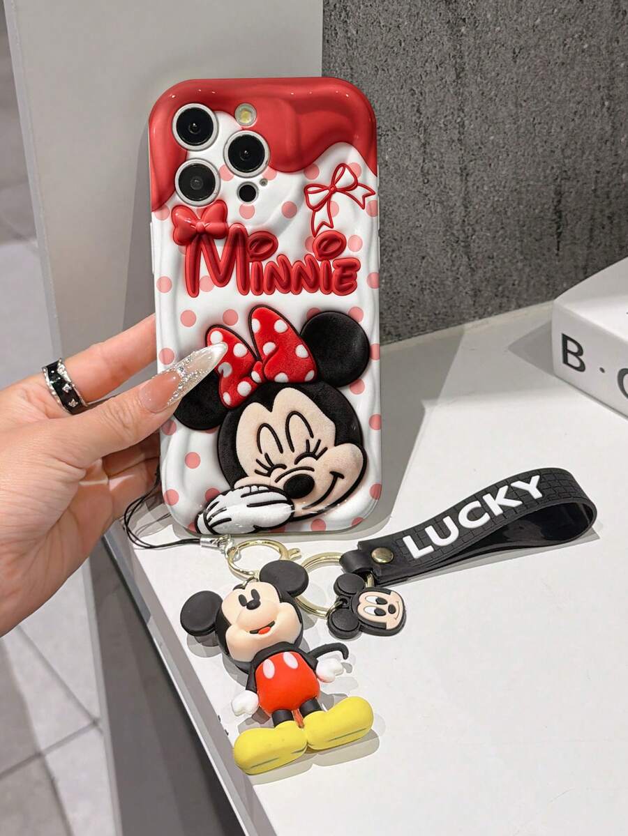 This Disney Mickey Mouse Lanyard Phone Case Is Fully Covered In TPU Material. It's Shockproof, Lightweight, And Compatible With IPhone17/16/11/13/15/15 Plus/15 Pro/15 Pro Max/12/14 Pro Max/11 Pro Max/12 Pro/12 Pro Max/13. This Phone Case Makes A Popular Birthday Gift Or Business Gift; It's Durable, Stain- And Fingerprint Resistant, And Suitable For Both Men And Women. The Set Also Includes A Mickey Mouse Phone Case And A Mickey Mouse Plush Bracelet. It's A Perfect Gift For Friends And Family. This Stylish Phone Case Is Fun, Lightweight, And Durable. IPhone17 Pro Max Phone Case, Minnie Mouse Phone Case. - trắng - Xem 1