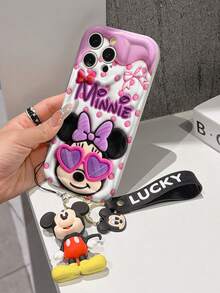 This Disney Mickey Mouse Lanyard Phone Case Is Fully Covered In TPU Material. It's Shockproof, Lightweight, And Compatible With IPhone17/16/11/13/15/15 Plus/15 Pro/15 Pro Max/12/14 Pro Max/11 Pro Max/12 Pro/12 Pro Max/13. This Phone Case Makes A Popular Birthday Gift Or Business Gift; It's Durable, Stain- And Fingerprint Resistant, And Suitable For Both Men And Women. The Set Also Includes A Mickey Mouse Phone Case And A Mickey Mouse Plush Bracelet. It's A Perfect Gift For Friends And Family. This Stylish Phone Case Is Fun, Lightweight, And Durable. IPhone17 Pro Max Phone Case, Minnie Mouse Phone Case. - trắng - Xem 4