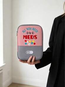 便攜式急救包，印有「All My Need Meds」圖案，輕量旅行收納盒，緊急醫療急救整理袋，多色可選，適用於居家、辦公室、學校或旅行攜帶急救必需品 - 彩色 - 查看 4