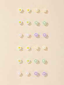 12 paires de boucles d'oreilles à tige dégradé Daisy, convient pour un usage quotidien décontracté, les sorties, cadeau de bijoux pour les femmes, les amis - Multicolore - Voir 6
