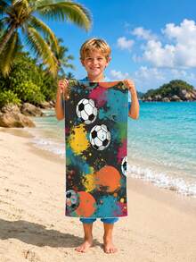 1pc Splatter Paint Football Pattern Kids Beach Towel, Super Absorbent Oversized Beach Blanket, Suitable For Travel, Swimming Pool, Diving, Surfing, Yoga, Camping, Available In Multiple Sizes, Beach Accessories - Multicolor - View 7