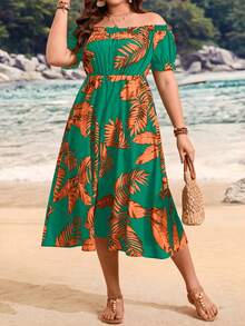 Vestido Estampado Talla Grande, Plus Size - Amarillo - Ver 3
