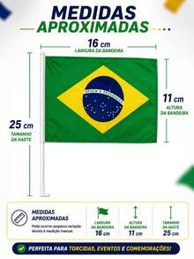 Kit 6 Bandeirinhas do Brasil com Haste Torcida Copa Eventos Festa Brasileira - 6Pcs - Visão 1