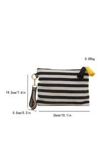 Women's Fashion Casual Versatile Striped Zipper Clutch - Black - View 10