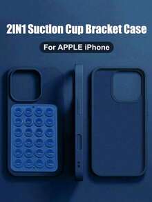 1pc 2-In-1 Suction Cup Phone Holder Case, Multi-Functional Silicone Adhesive Stand Shockproof Protective Cover For IPhone 17 16 15 14 13 12 Pro Max - Dark Blue - View 1