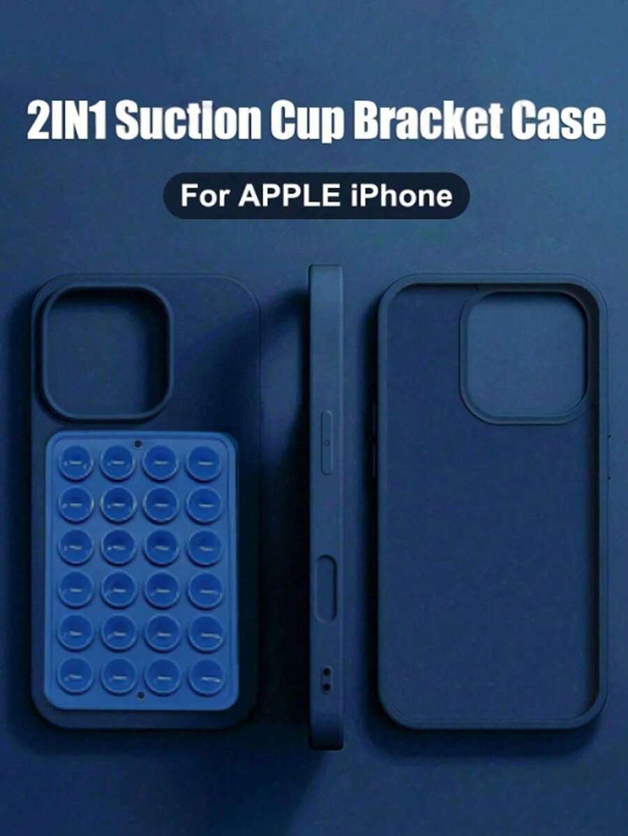 1pc 2-In-1 Suction Cup Phone Holder Case, Multi-Functional Silicone Adhesive Stand Shockproof Protective Cover For IPhone 17 16 15 14 13 12 Pro Max - Dark Blue - View 1