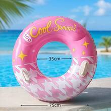 Inflatable Swimming Ring With Handles, Thickened PVC Pool Float For Adults, Non-Slip Houndstooth Swim Tube For Summer Beach Pool Party - 彩色 - 查看 5