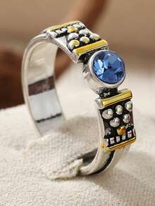 Fashionable Women's Ring - Gold Decor And Blue Zirconia Stone Ring, Perfect Gift - Silver - View 11